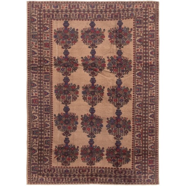ECARPETGALLERY Hand-knotted Finest Rizbaft Tan Wool Rug - 6'7 x 9'3