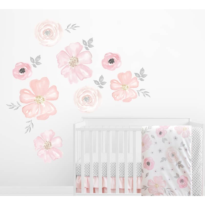 Sweet Jojo Designs Blush Pink Grey White Watercolor Floral Collection 