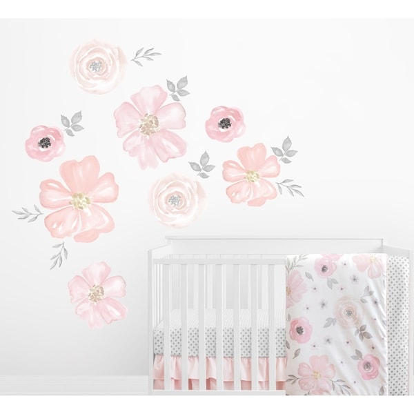 Sweet Jojo Designs Blush Pink Grey White Watercolor Floral
