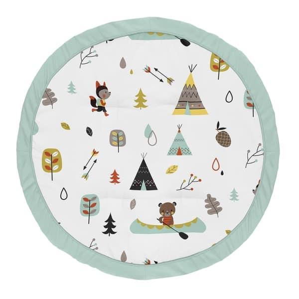 slide 2 of 2, Sweet Jojo Designs Aqua and Yellow Woodland Outdoor Adventure Collection Baby Tummy Time Playmat