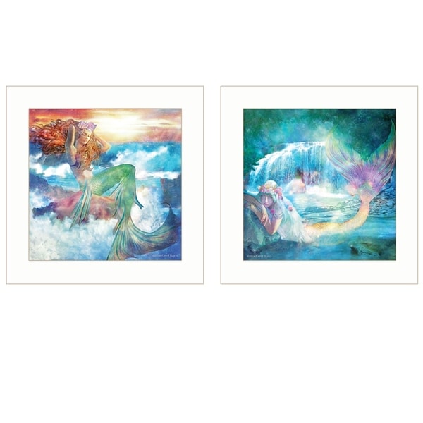 "Mermaids" 2-Piece Vignette by Bluebird Barn, White Frame