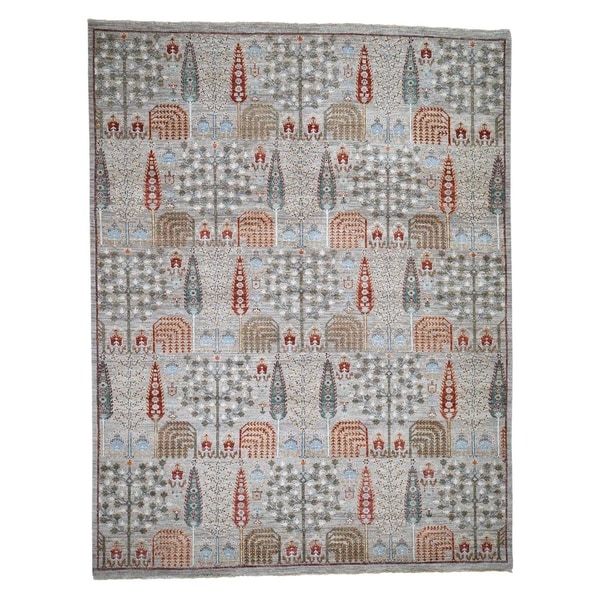 Shahbanu Rugs Peshawar Willow And Cypress Tree Design Hand-Knotted Oriental Rug (8'1" x 9'8") - 8'1" x 9'8"