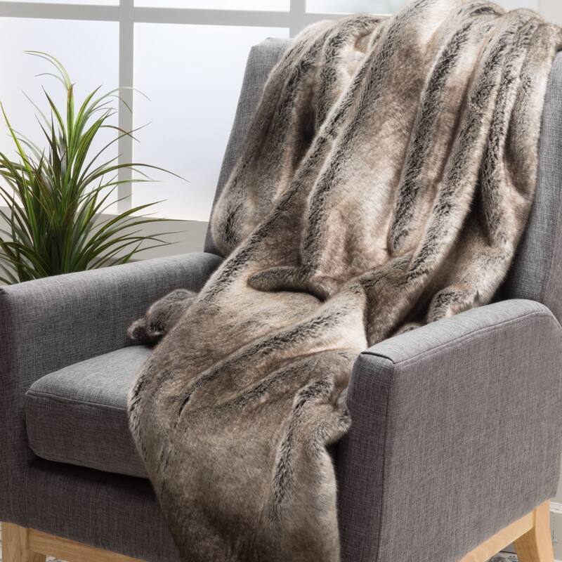 Gipson Faux Fur Throw Blanket by Christopher Knight Home - Ash White