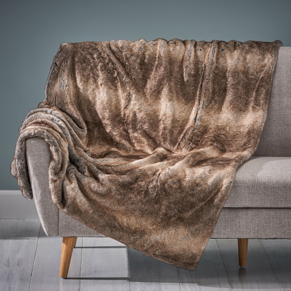 Akers Glam Faux Fur Throw Blanket by Christopher Knight Home - Gray and White