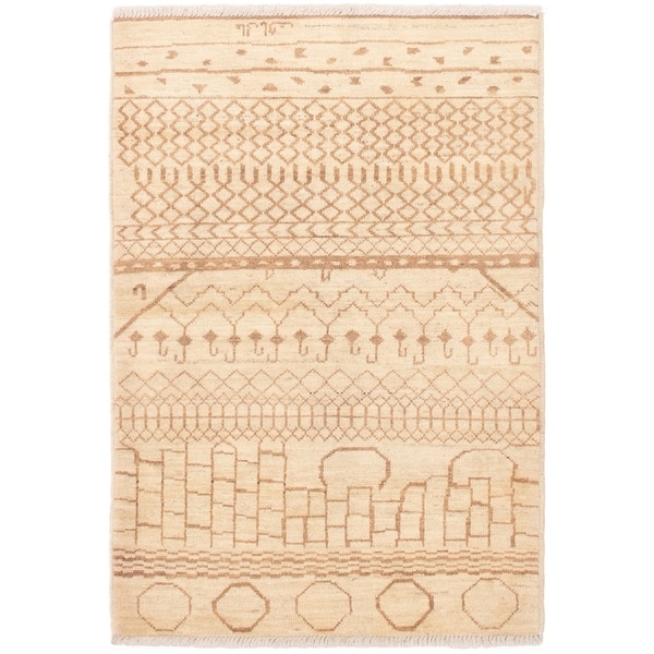 ECARPETGALLERY Hand-knotted Tangier Cream, Tan Wool Rug - 4'4 x 6'3