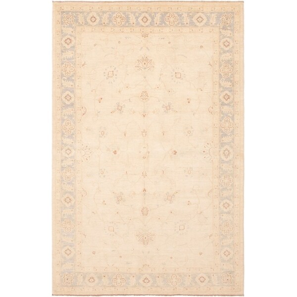 ECARPETGALLERY Hand-knotted Peshawar Finest Cream Wool Rug - 6'0 x 9'3