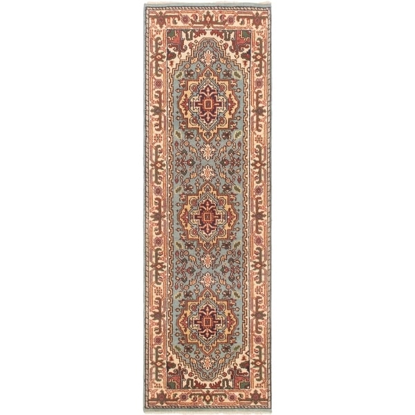 ECARPETGALLERY Hand-knotted Serapi Heritage Light Blue Wool Rug - 2'7 x 8'1