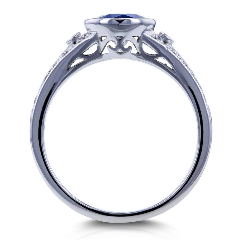Annello by Kobelli 14k White Gold 1 1/10ct TGW Blue Sapphire Bezel Low Setting Vintage Bridal Rings Set