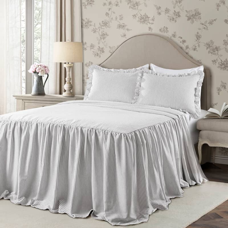 The Gray Barn Lazy Acres Ticking Stripe Bedspread Set - Gray - King