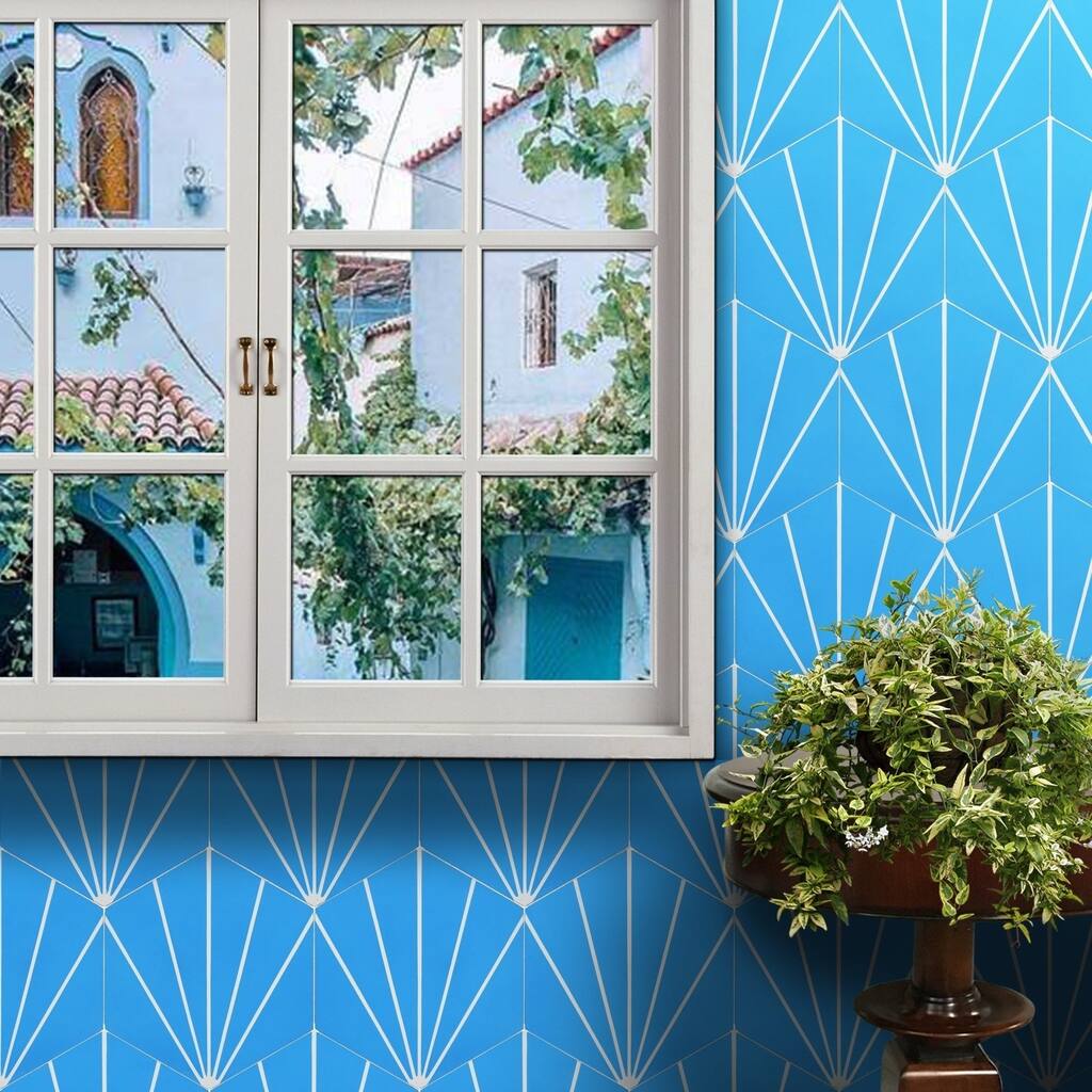 Handmade Menara 8''x9'' in Blue and White Tile, Pack of 12 (Morocco)