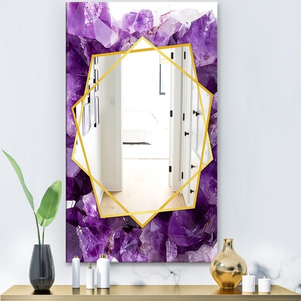 Designart 'Purple Amethyst' Modern Mirror - Frameless Contemporary Wall Mirror - Purple