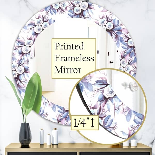 Designart Purple Bloom 1 Traditional Mirror Frameless Oval Or Round Bathroom Mirror Purple On Sale Overstock 27978310