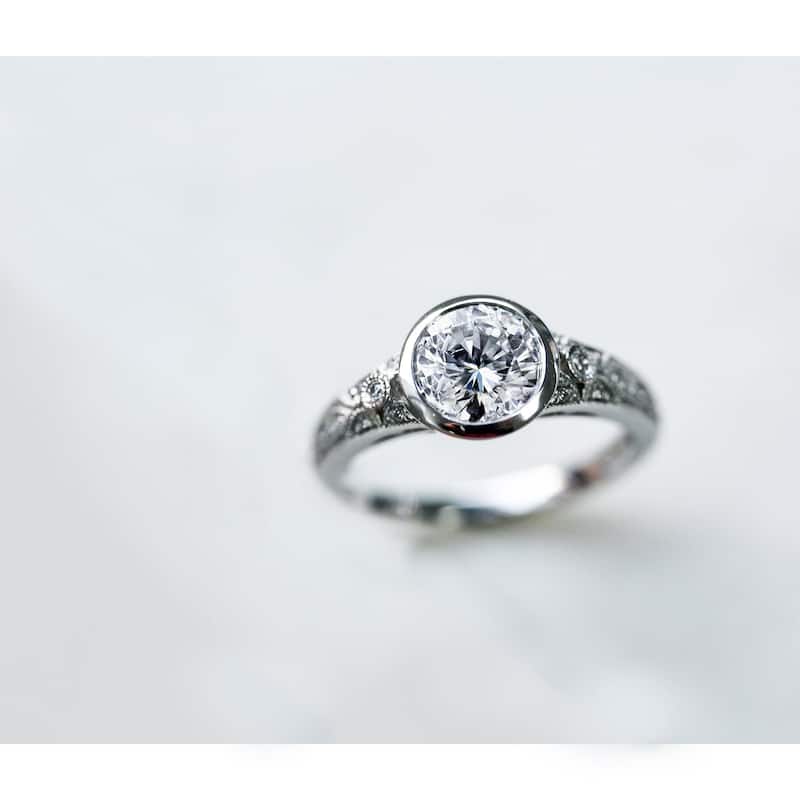 Kobelli 1.12 Carat Natural Diamonds 14k Solid White Gold Low Setting Vintage Bezel Lucille 2pc Bridal Set