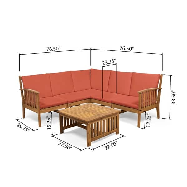 dimension image slide 0 of 4, Carolina Outdoor 5-seat Acacia Sectional Sofa Set by Christopher Knight Home