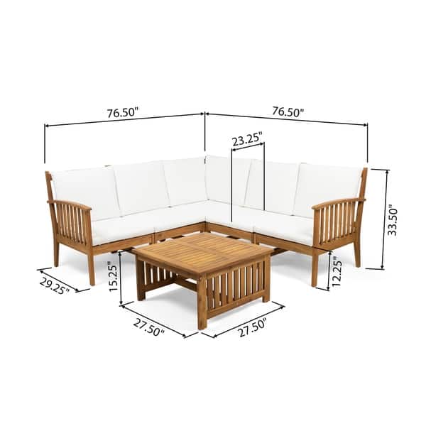 dimension image slide 1 of 4, Carolina Outdoor 5-seat Acacia Sectional Sofa Set by Christopher Knight Home