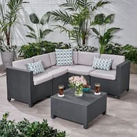 Waverly Outdoor 5 Seater Faux Wicker Sectional Sofa Set with Cushions by Christopher Knight Home