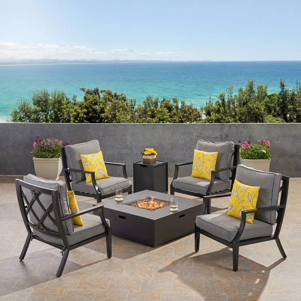 Shop San Diego 4 Seater Aluminum Club Chair Set With Iron Fire Pit