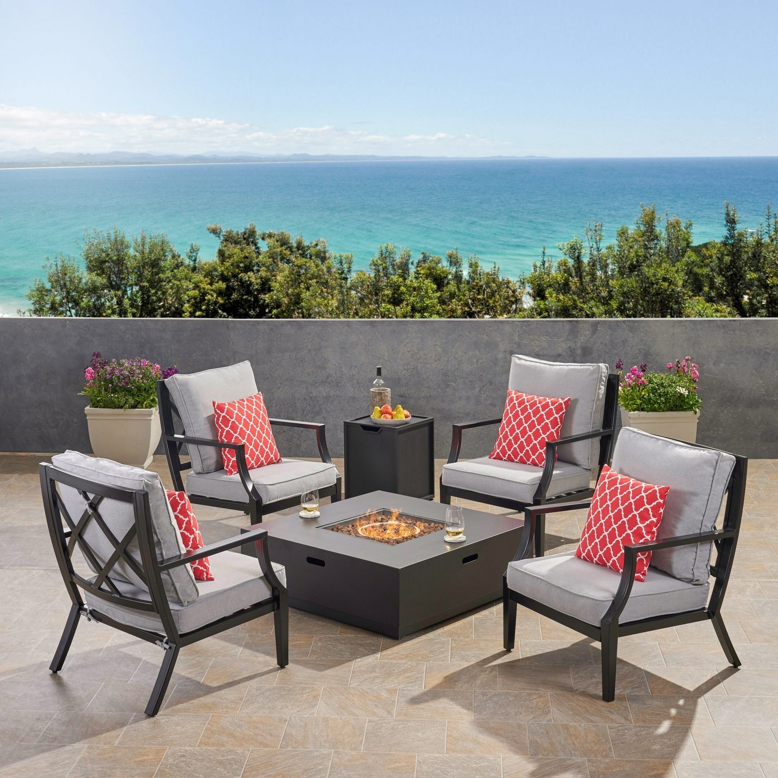 Shop San Diego 4 Seater Aluminum Club Chair Set With Iron Fire Pit