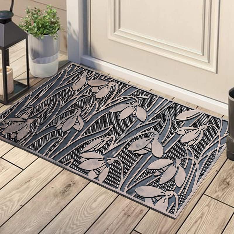 Floral Garden Rubber Pin Mat, Copper Hand Finished, Door Mat 18"X30"