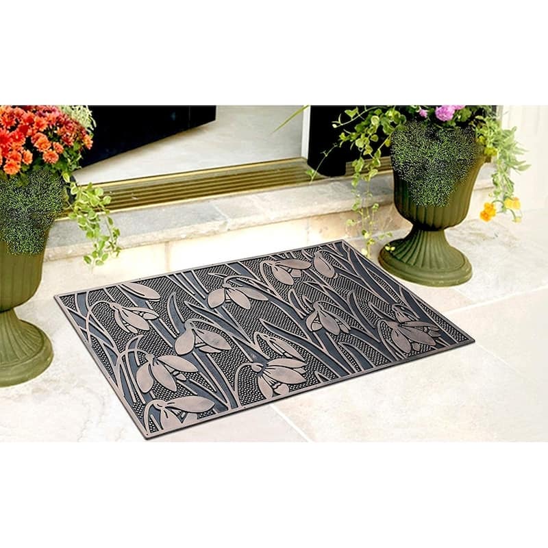 Floral Garden Rubber Pin Mat, Copper Hand Finished, Door Mat 18"X30"