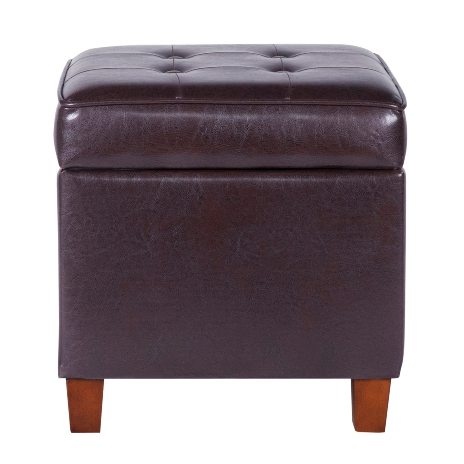 Benzara Square Shape Leatherette Upholstered Wooden Ottoman with Tufted Lift Off Lid Storage, Brown