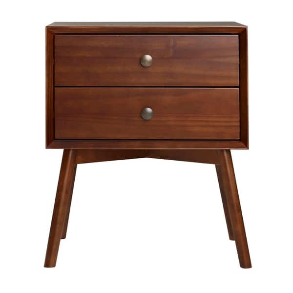 Mid Century Modern 2 Drawer Solid Pine Wood Nightstand Walnut Overstock 27981526