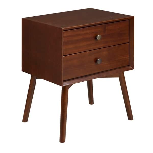 Mid Century Modern 2 Drawer Solid Pine Wood Nightstand Walnut Overstock 27981526
