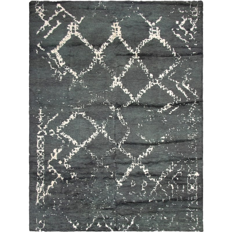 Hand-knotted Arlequin Grey Viscose, Wool Rug - 10'5" x 14'2"/10'5 x 14'2