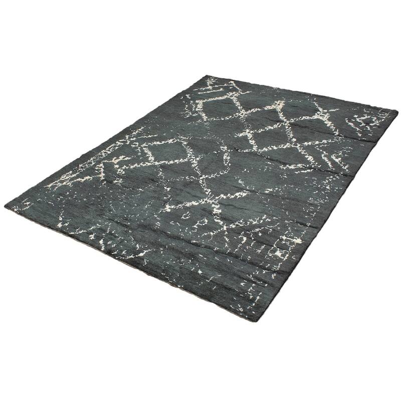 Hand-knotted Arlequin Grey Viscose, Wool Rug - 10'5" x 14'2"/10'5 x 14'2