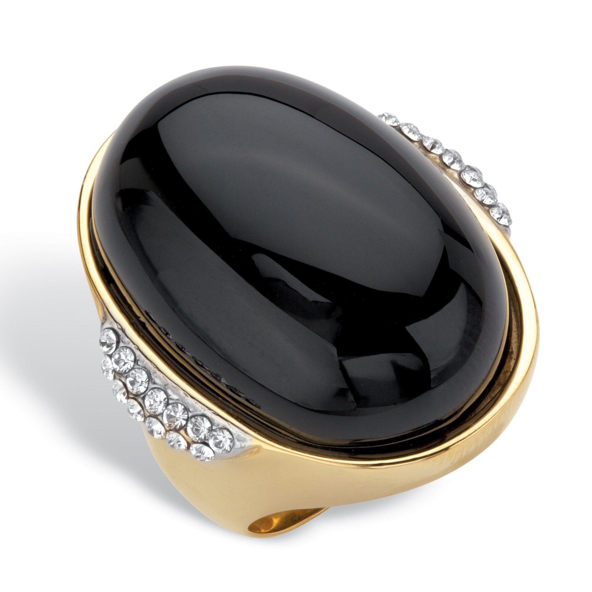 Yellow Gold Ion Plated Stainless Steel Black Onyx And Crystal Ring On Sale Overstock