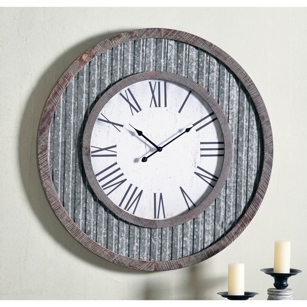 Meyer 30" Dia. Galvanized and Distressed Wood Oversized Wall Clock - 30" Dia.