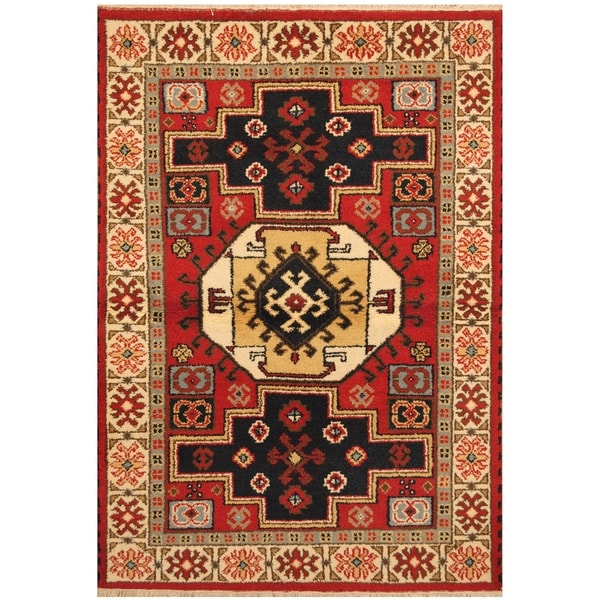 Handmade One-of-a-Kind Kazak Wool Rug (India) - 4'1 x 6'1