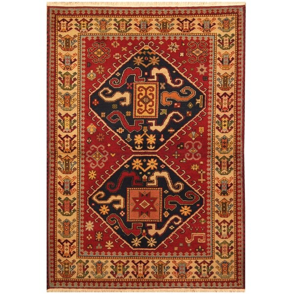 Handmade One-of-a-Kind Kazak Wool Rug (India) - 4'8 x 6'7