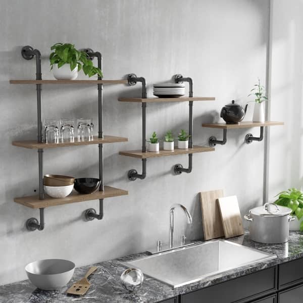 slide 2 of 10, Leyva Rustic Floating Ladder Wall Shelf by Carbon Loft