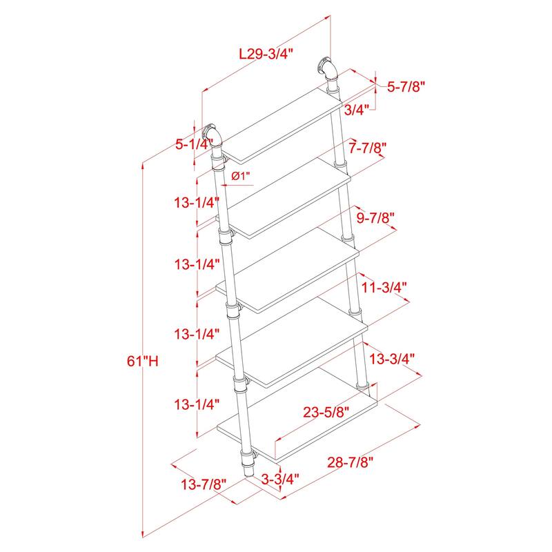 Leyva Industrial Natural 5-Tier Leaning Ladder Shelf by Carbon Loft