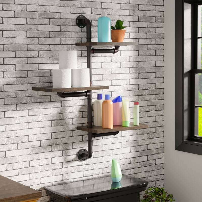 Leyva Industrial 3-tier Floating Wall Shelf by Carbon Loft