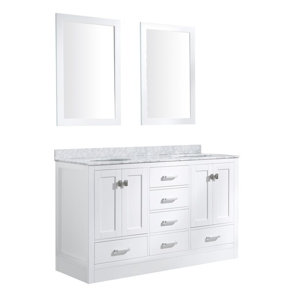 ANZZI Chateau 60 in. W x 36 in. H Rich White Double Sink Skirted Vanity Set