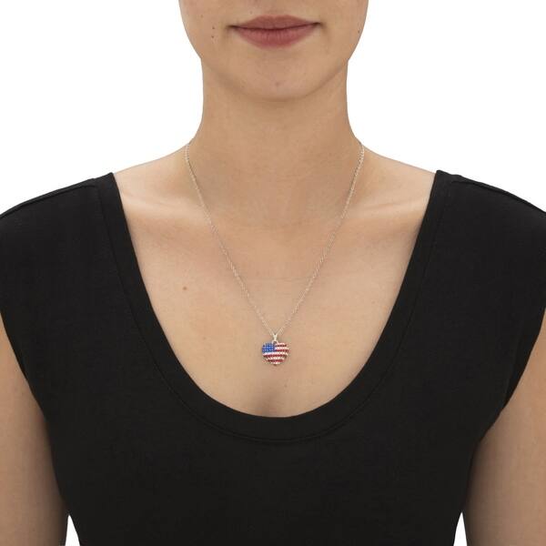Silver Tone American Flag Heart Pendant Red White And Blue Crystal On Sale Overstock