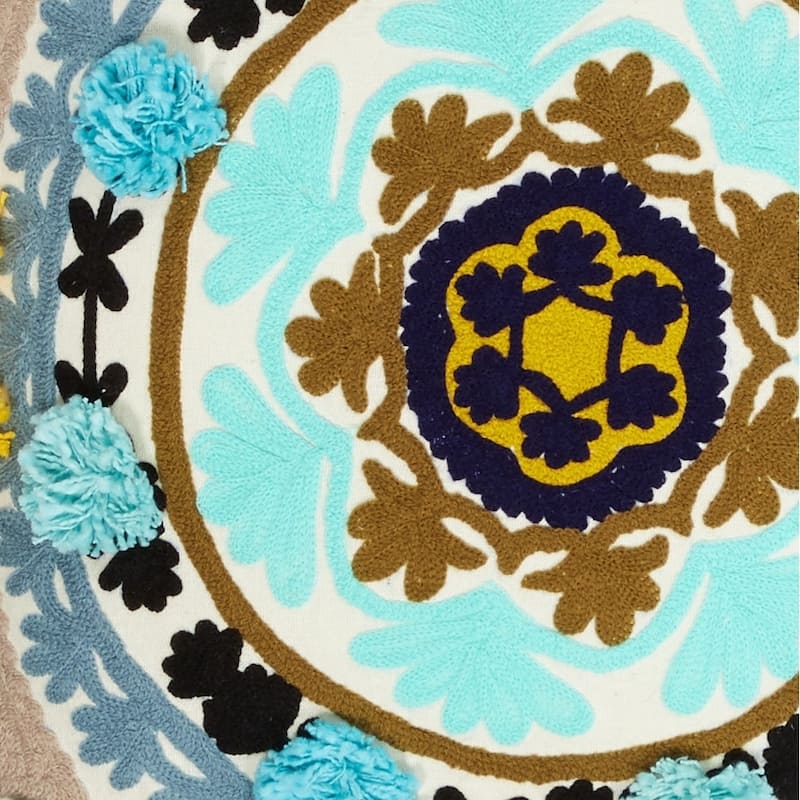 Decorative Throw Pillow w/ Eclectic Mandala Embroidery 20"