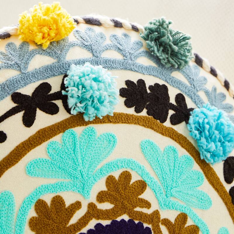 Decorative Throw Pillow w/ Eclectic Mandala Embroidery 20"