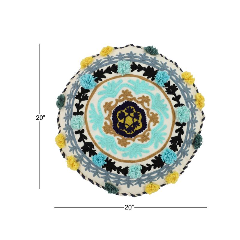 Decorative Throw Pillow w/ Eclectic Mandala Embroidery 20"