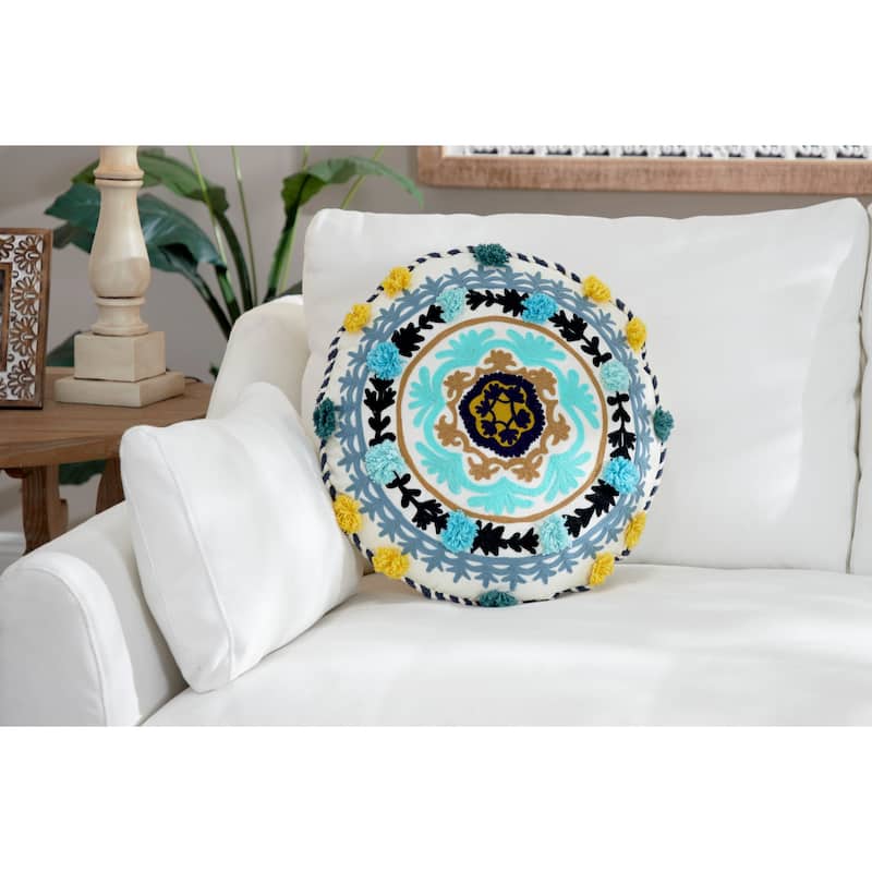 Decorative Throw Pillow w/ Eclectic Mandala Embroidery 20"