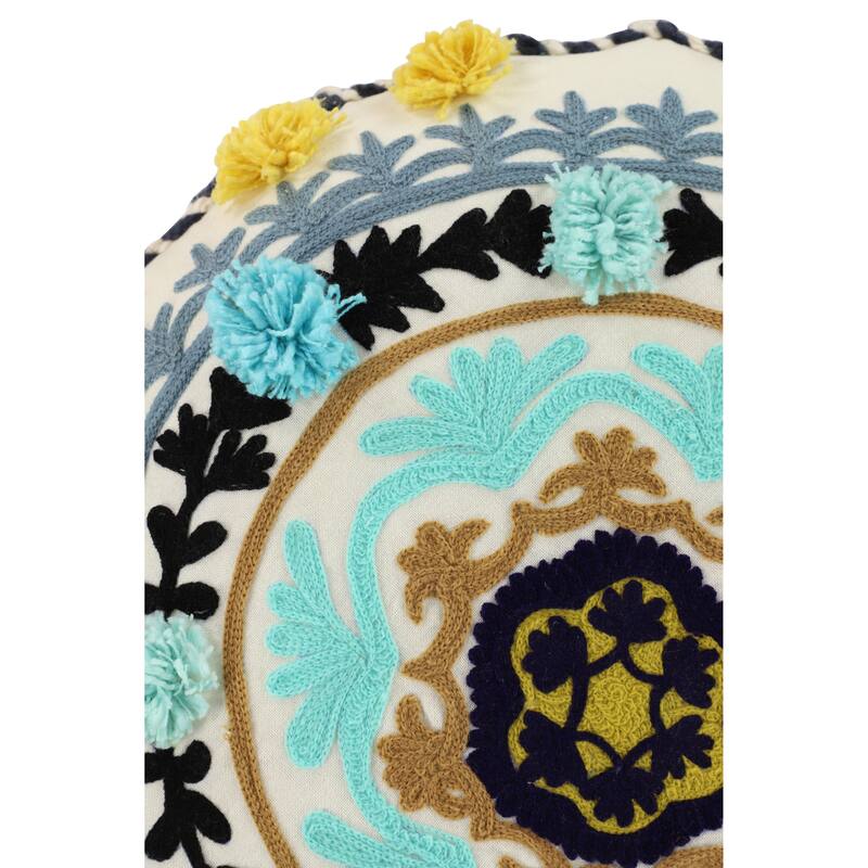 Decorative Throw Pillow w/ Eclectic Mandala Embroidery 20"