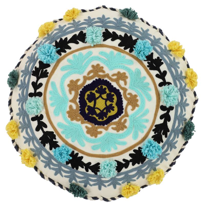 Decorative Throw Pillow w/ Eclectic Mandala Embroidery 20"