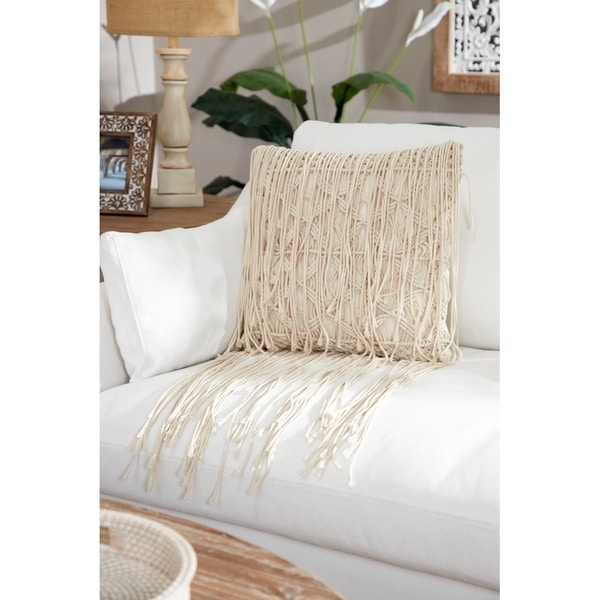 Embroidered Decorative Throw Pillow w/ Extra Long Fringe Trim