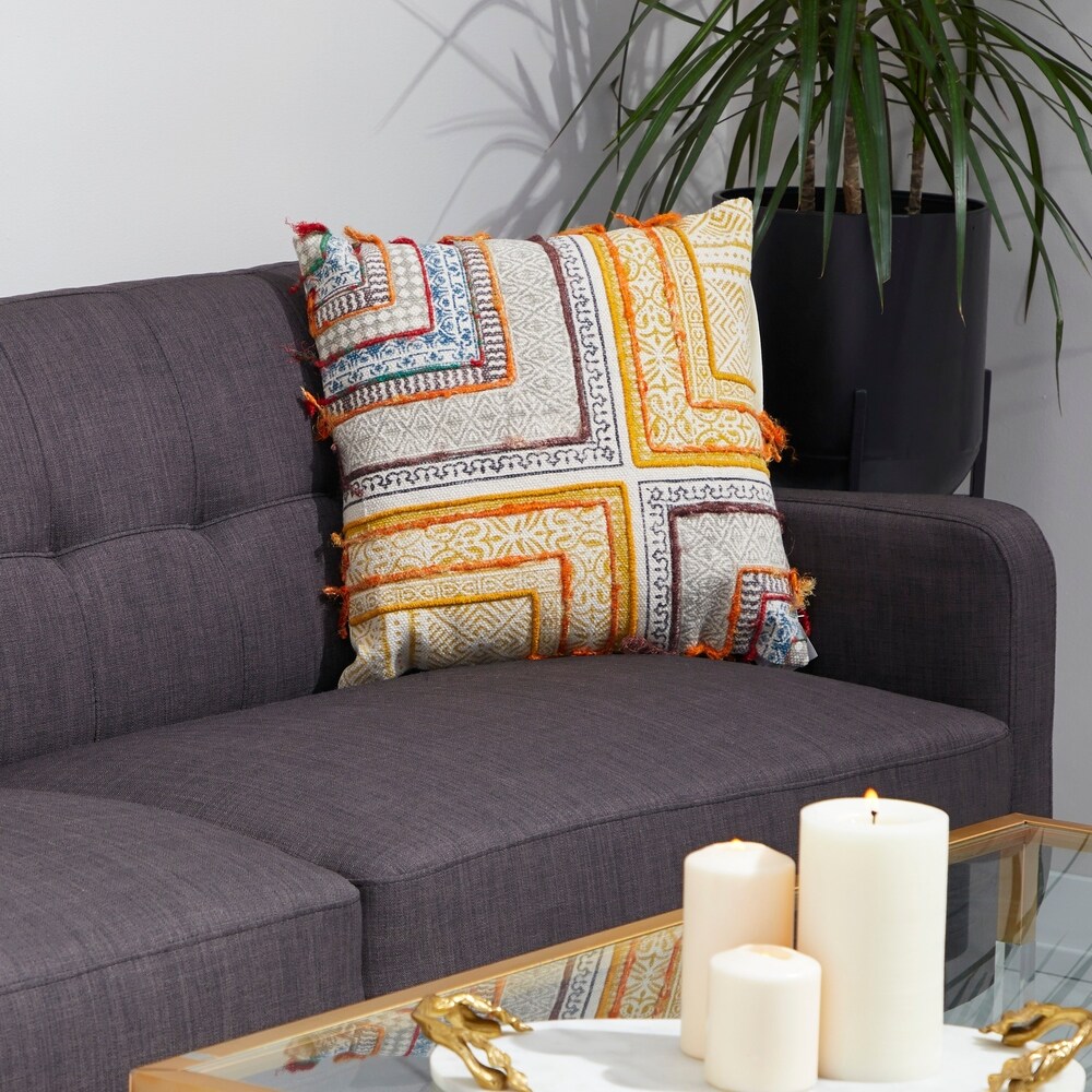 Throw Pillow w Vintage Boho Patterns Decorative Throw Pillow w