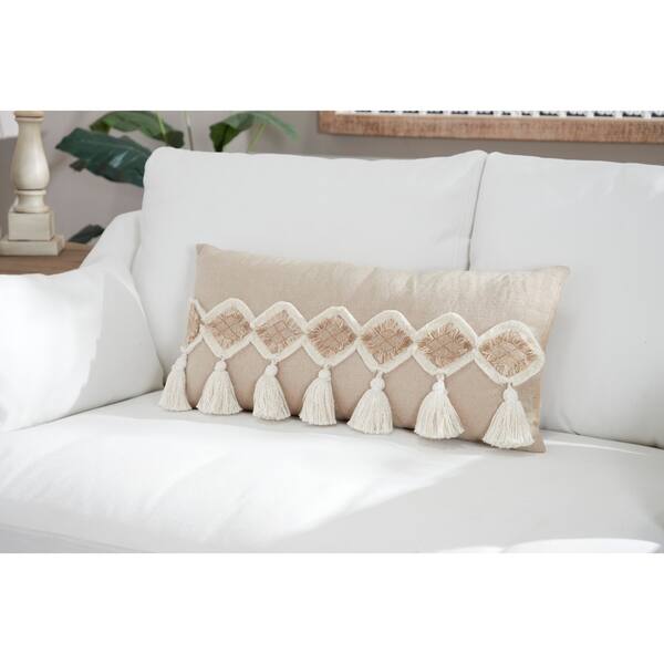 Decorative Throw Pillow W Embroidered Diamonds Fringe Detail 30 X 14 By Studio 350 Overstock