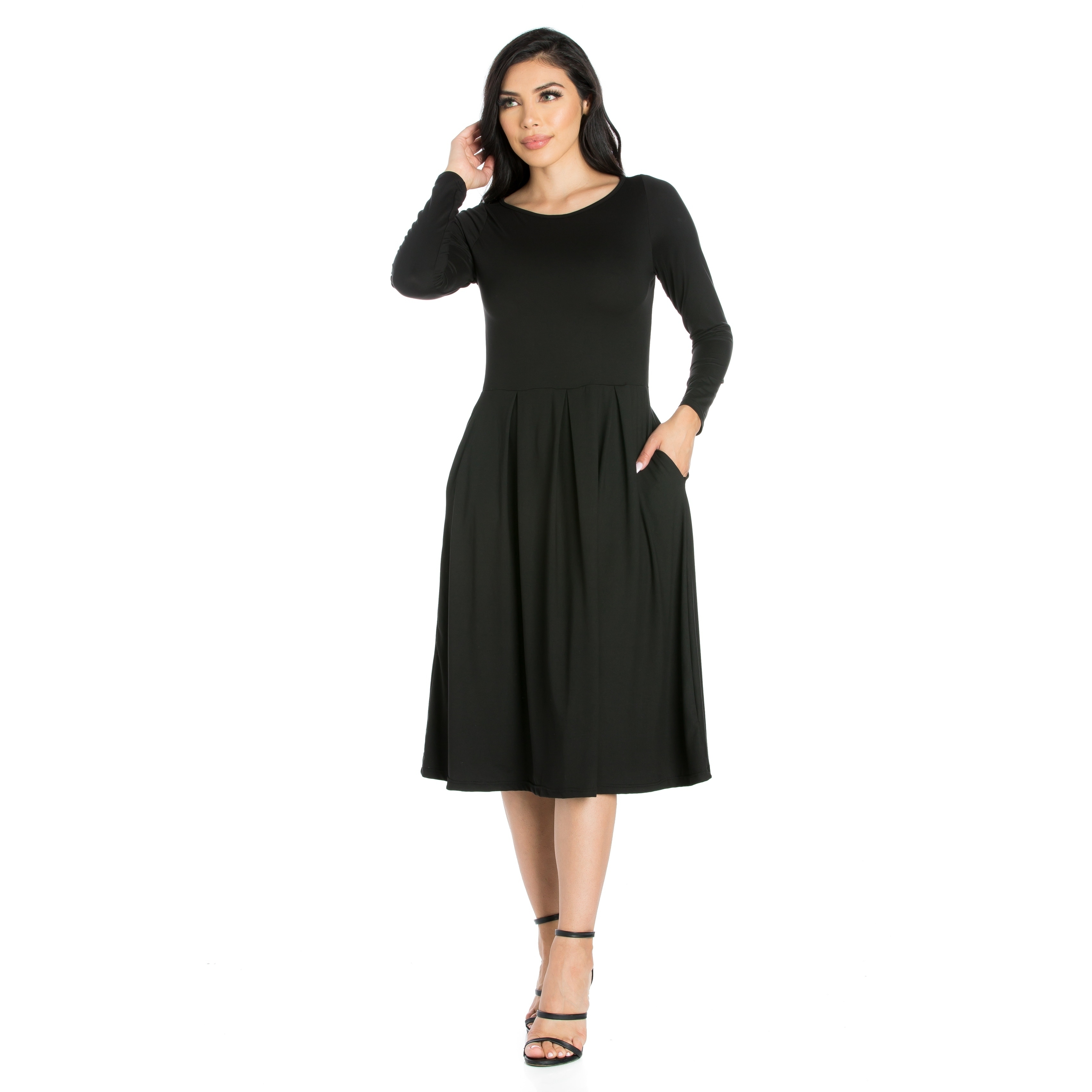 fit and flare midi dress with sleeves