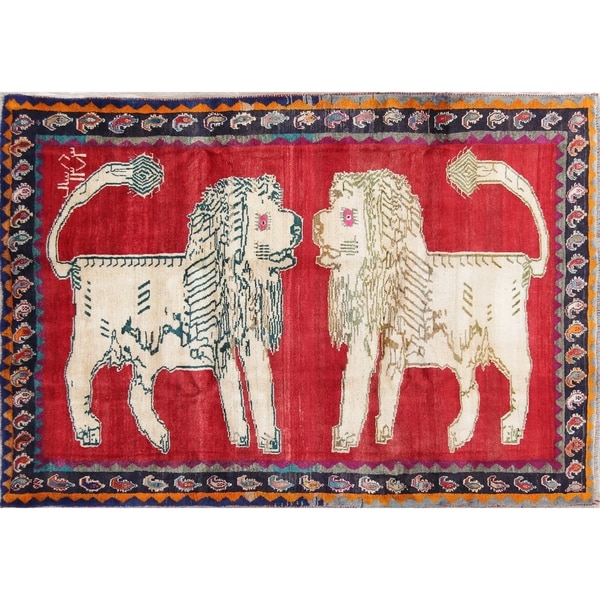 Gabbeh Animal Pictorial Hand-Knotted Wool Persian Oriental Area Rug - 9'6" x 6'6"