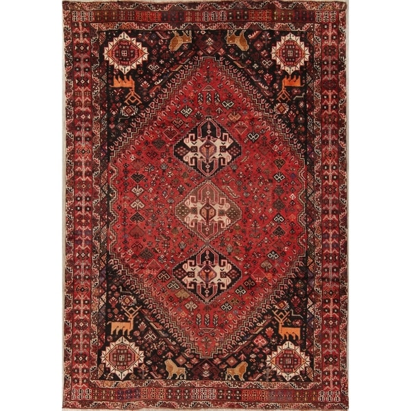 Antique Qashqai Tribal Animal Pictorial Hand-Knotted Persian Area Rug - 10'1" x 6'11"